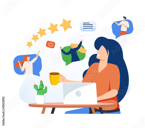 Vector colorful illustration of communication via the Internet, social networking,chat, video,news,messages,web site