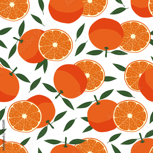 Seamless pattern with orange. Citrus fruit. Healthy natural food with vitamins. Drawn by hands. Organic and eco. This is a background for printing on fabric and textiles and wallpapers.