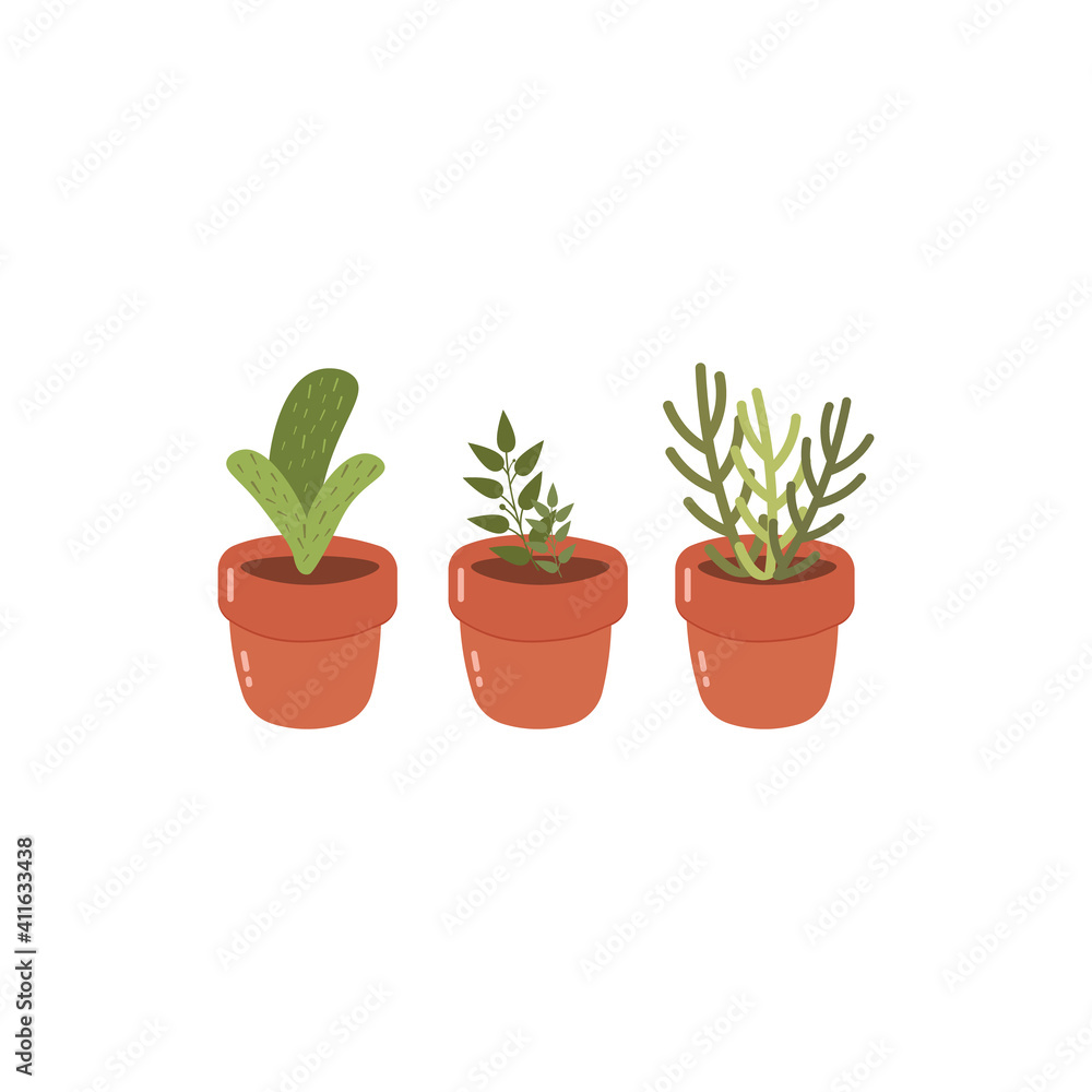 
Set of cute flowerpots vector illustration in flat style
