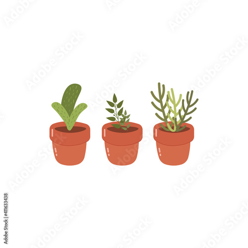 Set of cute flowerpots vector illustration in flat style