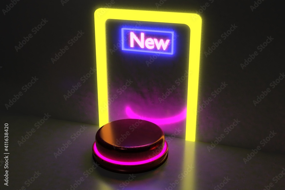 3D Rendering Biggest Cylinder Display Neon Light Pink Background For Mock Up 3D Rendering Biggest Cylinder Display Neon Light Pink Background For Mock Up