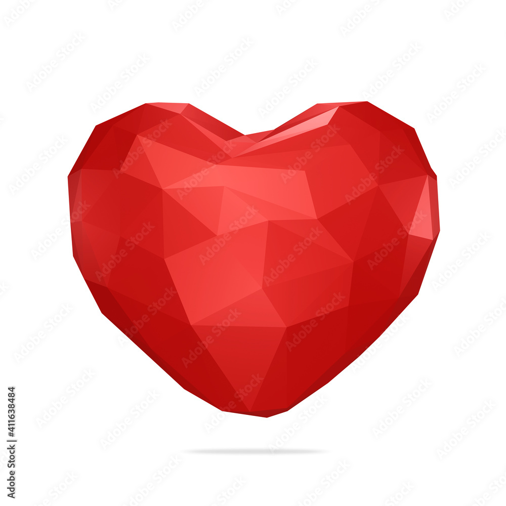 heart, red, valentine's day, polygonal, isolated on white background, 3d render heart, red, valentine's day, polygonal, isolated on white background, 3d render