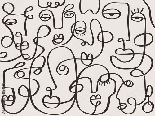 One line drawing abstract face abstract pattern