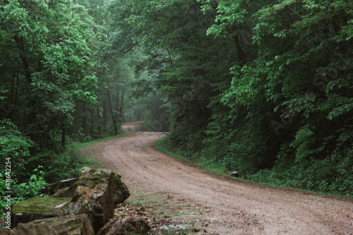 Curvy Dirt Road in Arkansas on Foggy Day