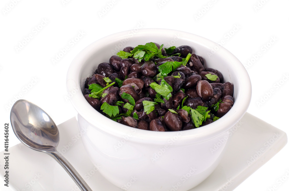 Dark red canned beans in white bowl Dark red canned beans in white bowl