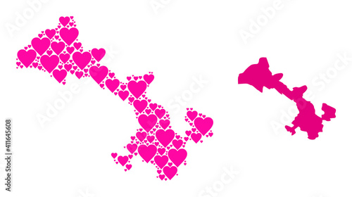 Love mosaic and solid map of Gansu Province. Mosaic map of Gansu Province is created with pink lovely hearts. Vector flat illustration for love conceptual illustrations.