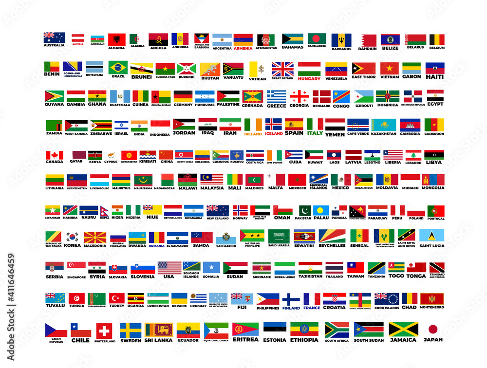 Fototapeta flags of the world. world flag vector illustration. rectangle design.