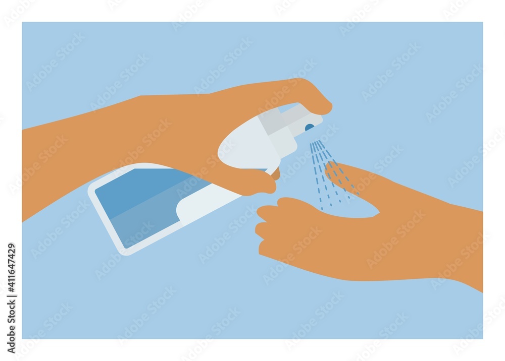Hand spraying hand sanitizer. Simple flat illustration Hand spraying hand sanitizer. Simple flat illustration