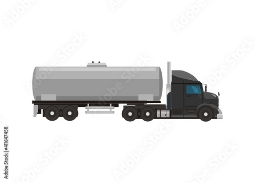 Tanker truck with hooded truck head. Simple flat illustration