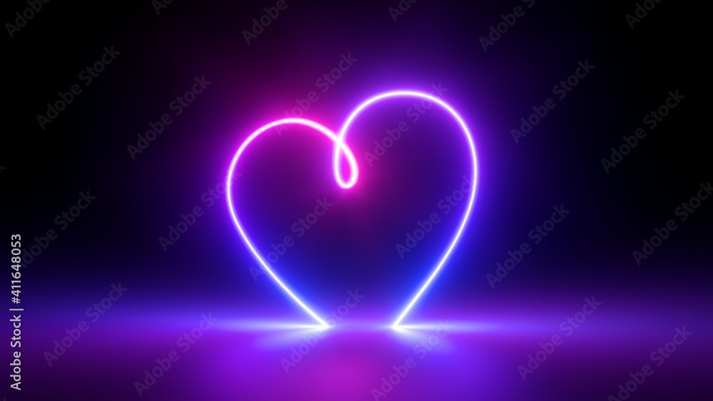 3d render, abstract ultraviolet background with neon heart frame. Modern minimal line art. Valentines Day romantic symbol glowing in the dark 3d render, abstract ultraviolet background with neon heart frame. Modern minimal line art. Valentines Day romantic symbol glowing in the dark
