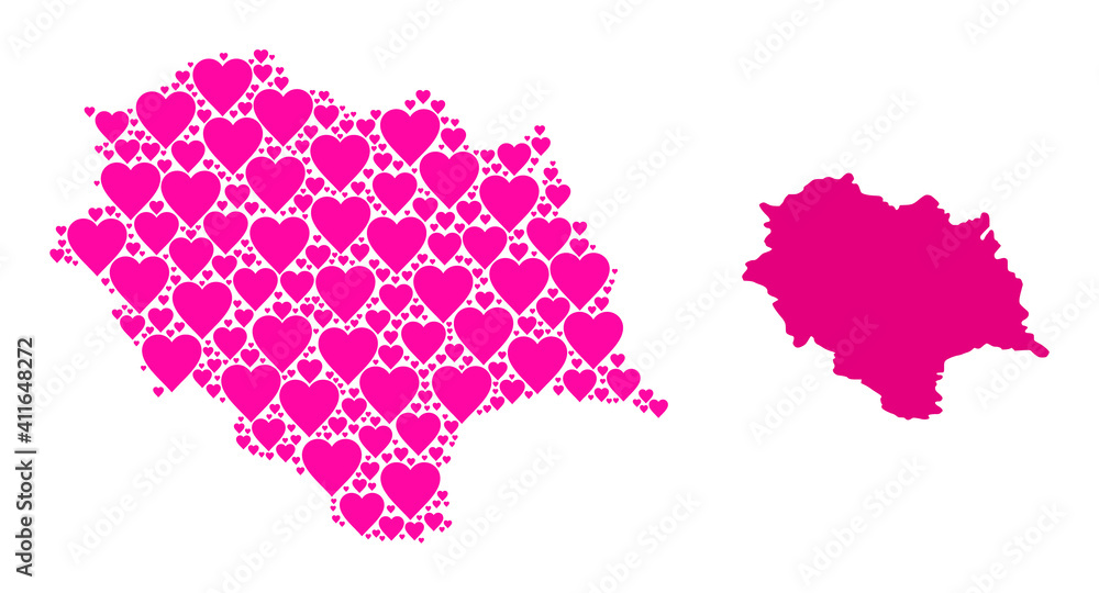 Love collage and solid map of Himachal Pradesh State. Collage map of Himachal Pradesh State is formed with pink love hearts. Vector flat illustration for love abstract illustrations.
