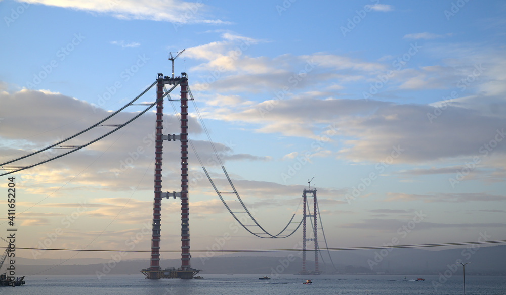 Construction of 1915 Canakkale Bridge. Canakkale-Turkey