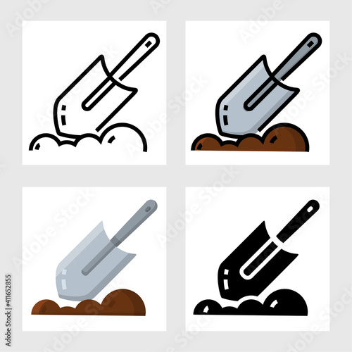 small garden shovel icon vector design in filled, thin line, outline and flat style.
