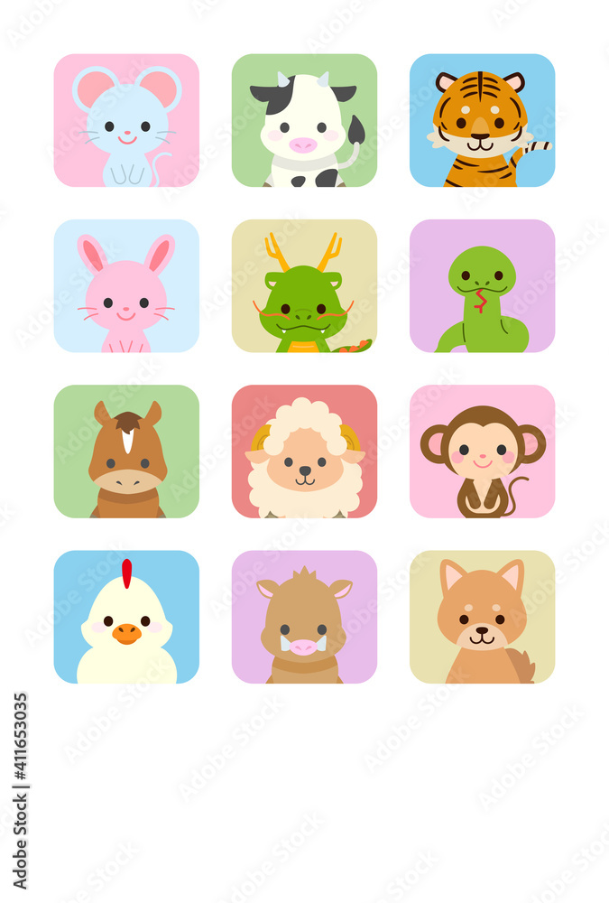 十二支新年イラストカード : Zodiac New Year Illustration Card 十二支新年イラストカード : Zodiac New Year Illustration Card