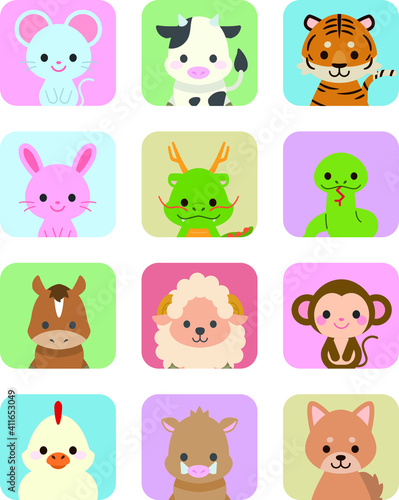 十二支新年イラストカード : Zodiac New Year Illustration Card