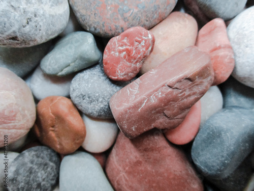 Colorful and many textures pebbles. "Selective focus."