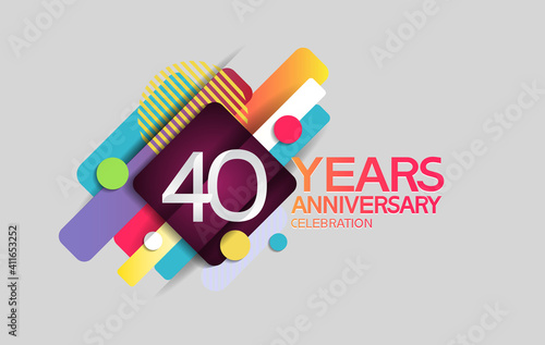 40 years anniversary colorful design with circle and square composition isolated on white background can be use for party, greeting card, invitation and celebration event