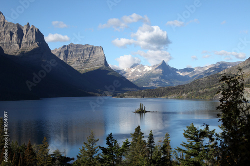 Wild Goose Island Viewpoint, the spot on the Going-to-the-Sun Road where all  beautiful photographs of St. Mary Lake, Goose Island and the surrounding peaks of Glacier National Park have been taken.  photo