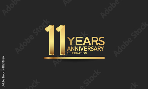 11 years anniversary celebration with elegant golden color isolated on black background can be use for special moment, party and invitation event