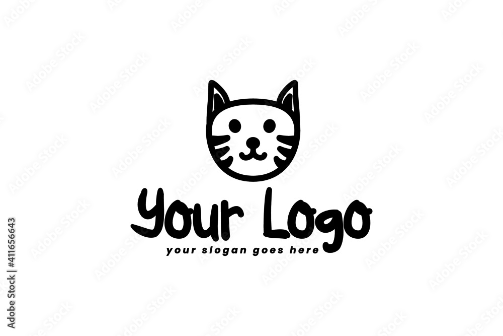 Simple cute cat logo template for your business, shop, brand, and many more in black and white color Simple cute cat logo template for your business, shop, brand, and many more in black and white color