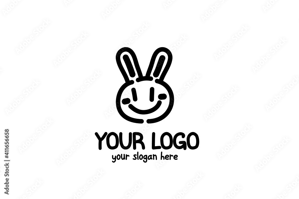 Cute Bunny logo template in black and white color for your business, pet shop, animal lover, and many more Cute Bunny logo template in black and white color for your business, pet shop, animal lover, and many more