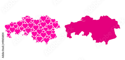Love collage and solid map of North Brabant Province. Collage map of North Brabant Province designed with pink valentine hearts. Vector flat illustration for love abstract illustrations.