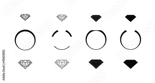 Wedding rings isolate, engagement, diamond rings elements set - rings logo diamonds logo on a white background. Illustration for diy, vector eps10, commercial use.