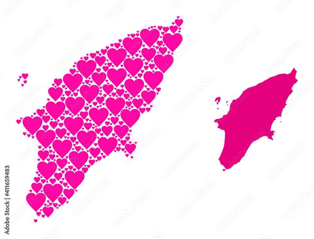 Love collage and solid map of Rhodes Island. Collage map of Rhodes Island designed with pink valentine hearts. Vector flat illustration for love conceptual illustrations.