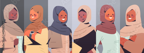 set arabic businesswomen avatars collection women's team concept successful arab business people group horizontal portrait vector illustration