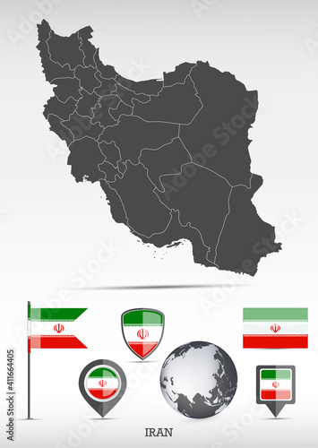 Iran map and flag set