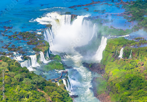 Beautiful aerial view of Iguazu Falls from the helicopter ride - Foz do Iguacu, PR - Brazil photo
