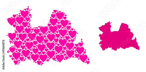 Love collage and solid map of Utrecht Province. Collage map of Utrecht Province designed with pink hearts. Vector flat illustration for love concept illustrations.