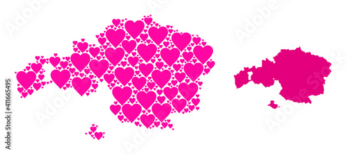 Love mosaic and solid map of Vizcaya Province. Mosaic map of Vizcaya Province formed with pink hearts. Vector flat illustration for love concept illustrations.