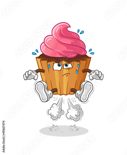  cup cake fart jumping illustration. character vector