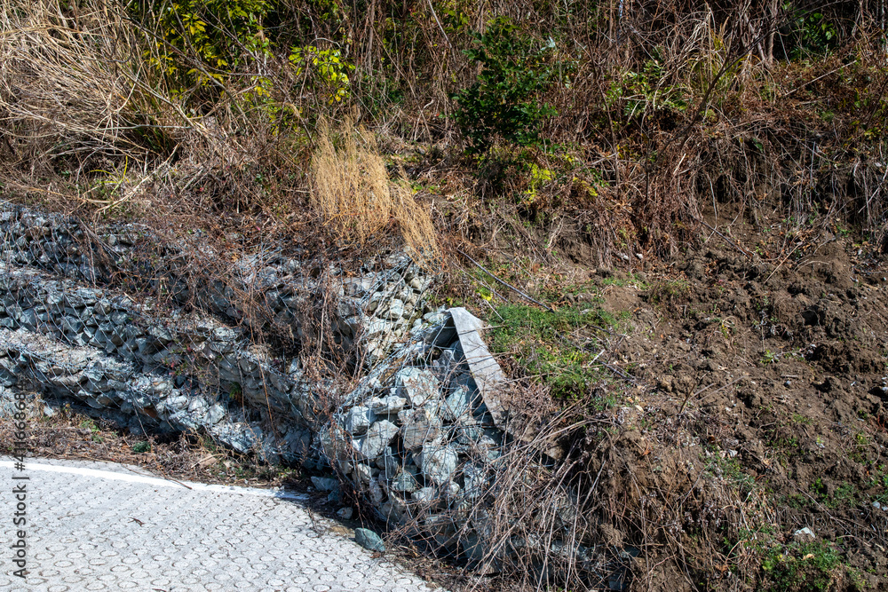 Landslides on roads in the mountains Landslides on roads in the mountains