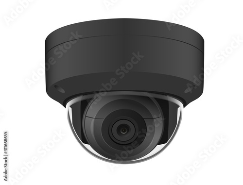 Round black surveillance camera