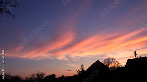 sunset over the village