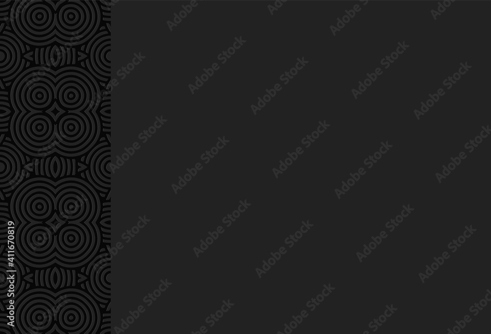 Stylish geometric volumetric convex 3D pattern for presentations. Ethnic African black background with embossed vertical insert.