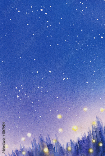 Canvastavla 暑中はがき　蛍　水彩画　縦