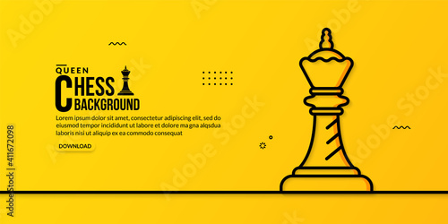 Chess queen linear illustration on yellow background, concept of business strategy and management