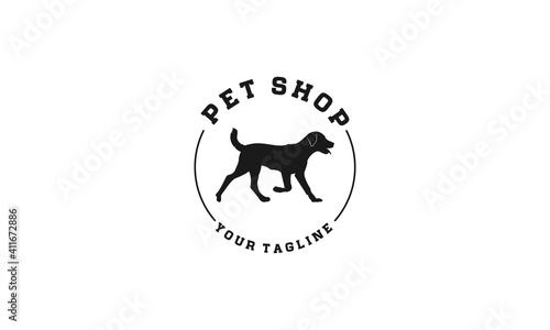 pet shop logo with cute dog illustration