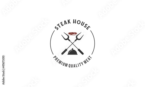 steak house logo with roast beef on white background