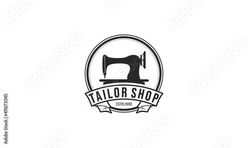 a logo for a tailor with a sewing machine illustration