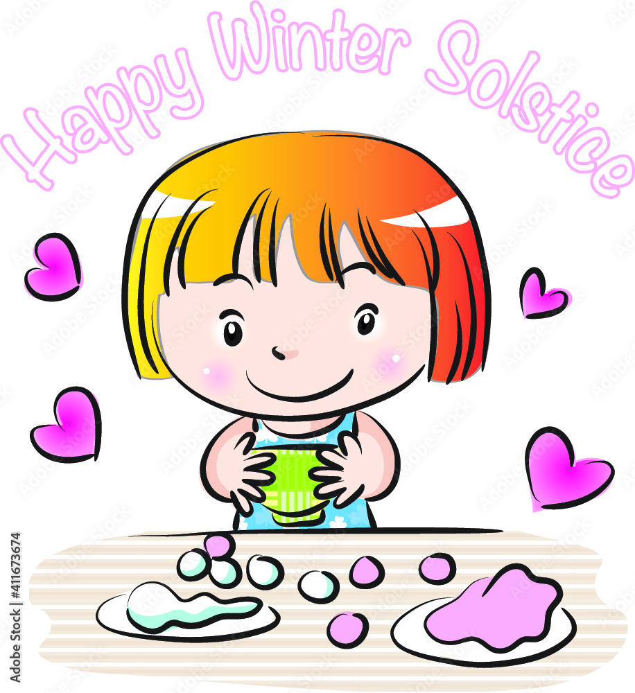 vector cartoon girl with Happy Winter Solstice