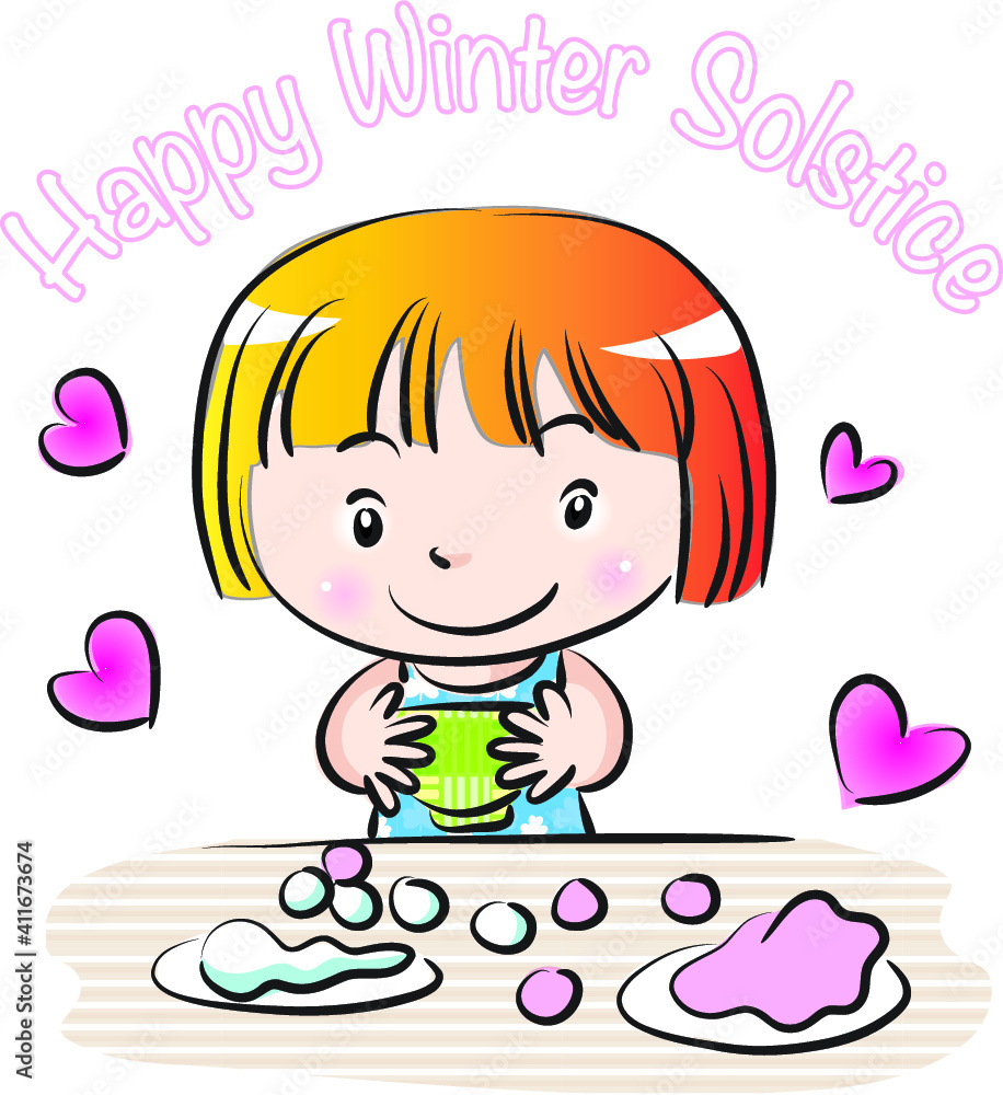 vector cartoon girl with Happy Winter Solstice vector cartoon girl with Happy Winter Solstice