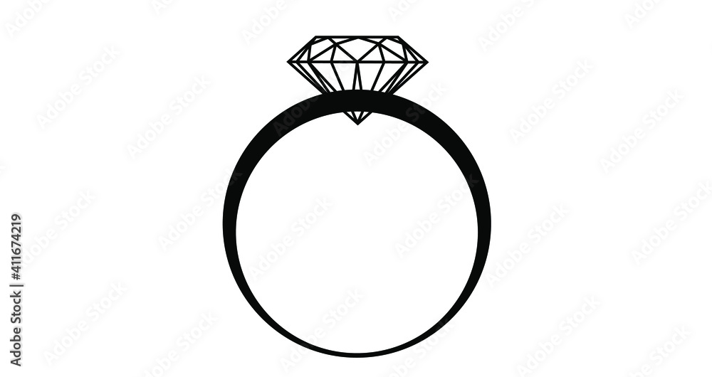 Engagement ring vector EPS 10 logo, diamond ring isolate, logo template. Jewelry ring silhouette with diamond, illustration.