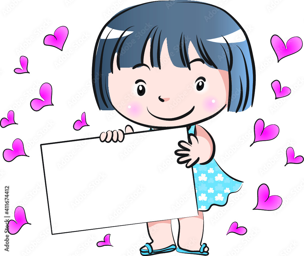 vector cartoon girl hold blank card border background vector cartoon girl hold blank card border background