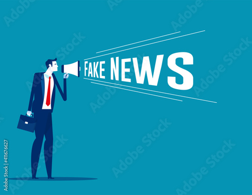 Holding megaphone with fake news speech. Loudspeaker vector