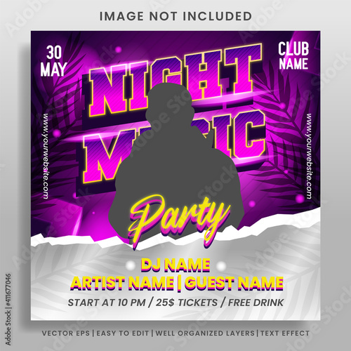 Dj night music party social media post and web banner template