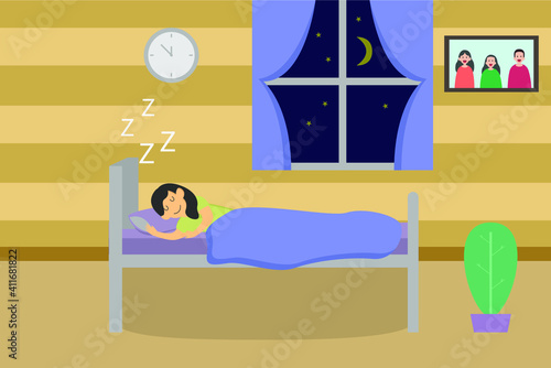 Young woman sleeping on the bed and enjoying good rest at night